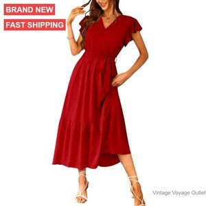 Summer Floral Maxi Dress Wrap V Neck Ruffle Long Flowy Boho Wedding Guest